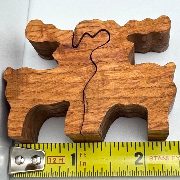 Walnut Wood Reindeer Puzzle 2-Piece Freestanding Toy Handcrafted Figurine - Picture 5 of 7